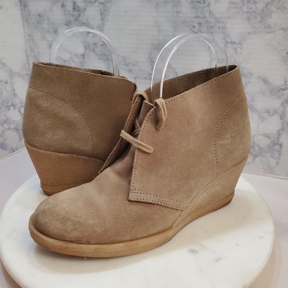 J. Crew Factory 7 Chukka Wedge Boots Taupe Suede‎ 2 eye Lace up